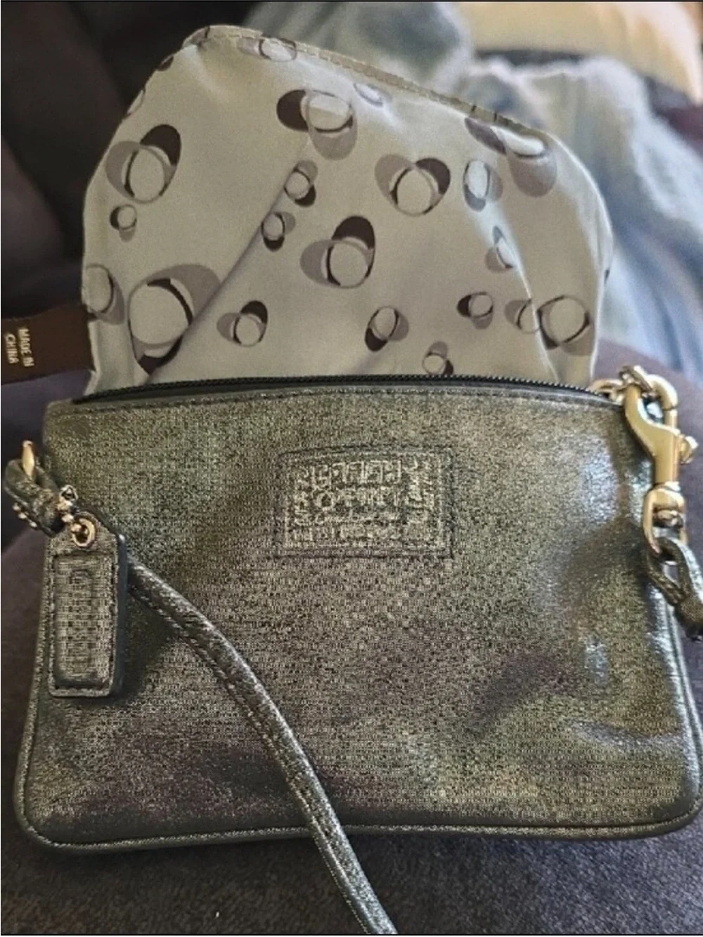 Coach Metallic Gray Poppy Wristlet LIKE NEW
